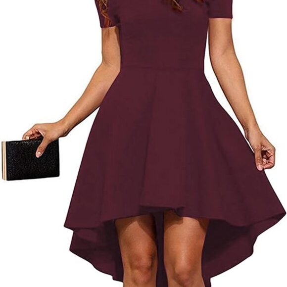 Womens Off The Shoulder Short Sleeve High Low Cocktail Skater Dress Large - Picture 3 of 3